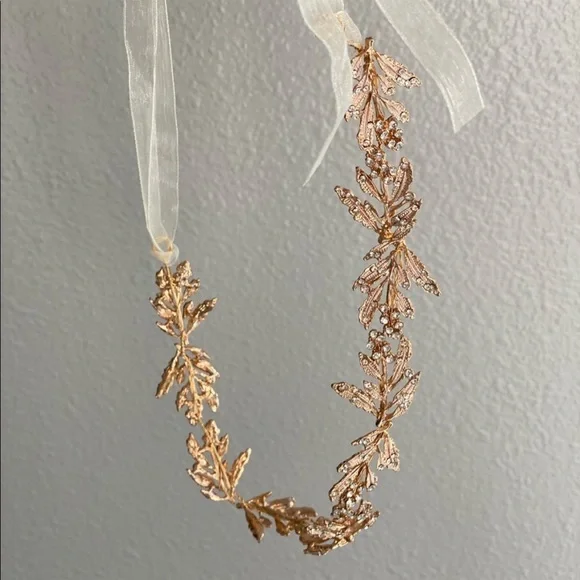 Bridal Headpiece leaf gold rhinestone hair band bride wedding bridesmaid leaves - Picture 6 of 8